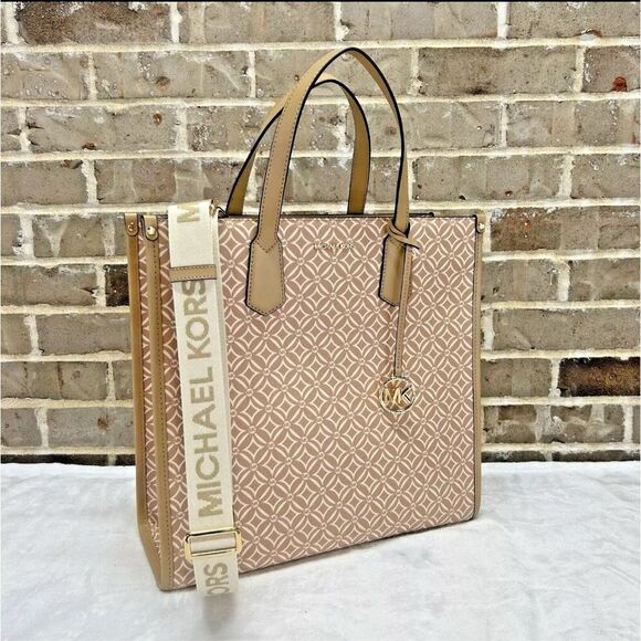 Michael Kors Large Signature Logo Tote Bag Maple Camel Light Brown Tan Purse - Picture 1 of 12